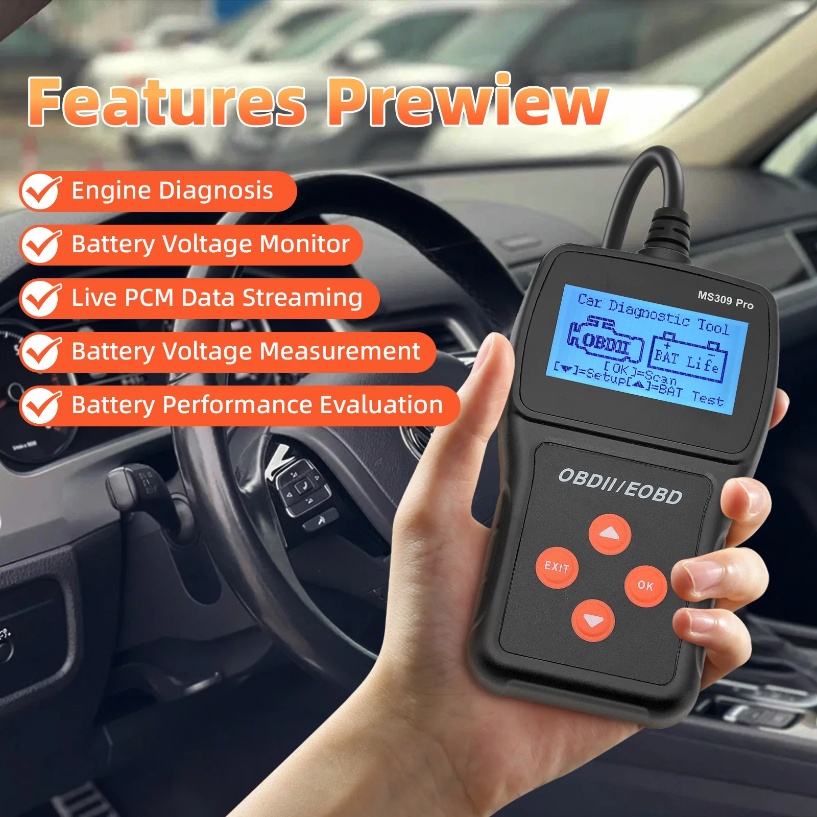 

Автомобильные аксессуары OBD2 сканер проверка системы двигателя считыватель кодов автомобильный диагностический инструмент тестер батареи сканер кода неисправности двигателя