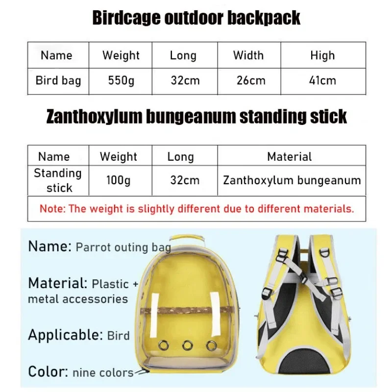 Adjustable Bird Carrier Backpack Travel Parrot Bag Cage Portable Breathable Birdcage with Perch Stand for Vet Car Breathable