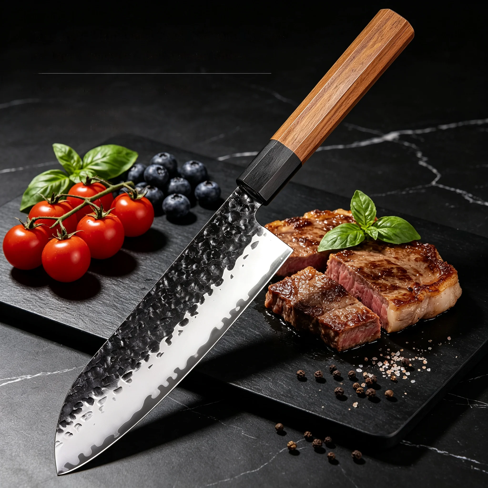 Hand Forged Santoku Knife Meat Slicer Knife Chef Knife Veggie Chopping Knife Fruit Cutting Knife cooking gadget kitchen supply