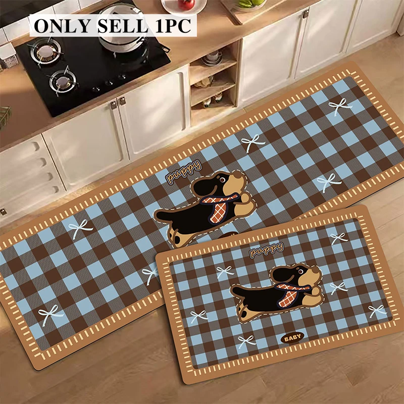 Carpet for Kitchen Floor Mat Pvc Leather Waterproof Non-slip Long Rug Oil-proof Foot Mats Cartoon Puppy Pattern Home Decor Rugs