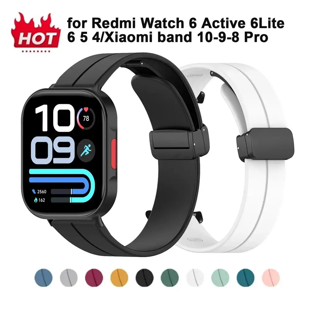 Strap for Redmi Watch 6 Lite 6Active 6 5 4 Magnetic Folding Buckle Silicone Strap Correa for Mi Band 8/9/10 Pro Watch Watchband