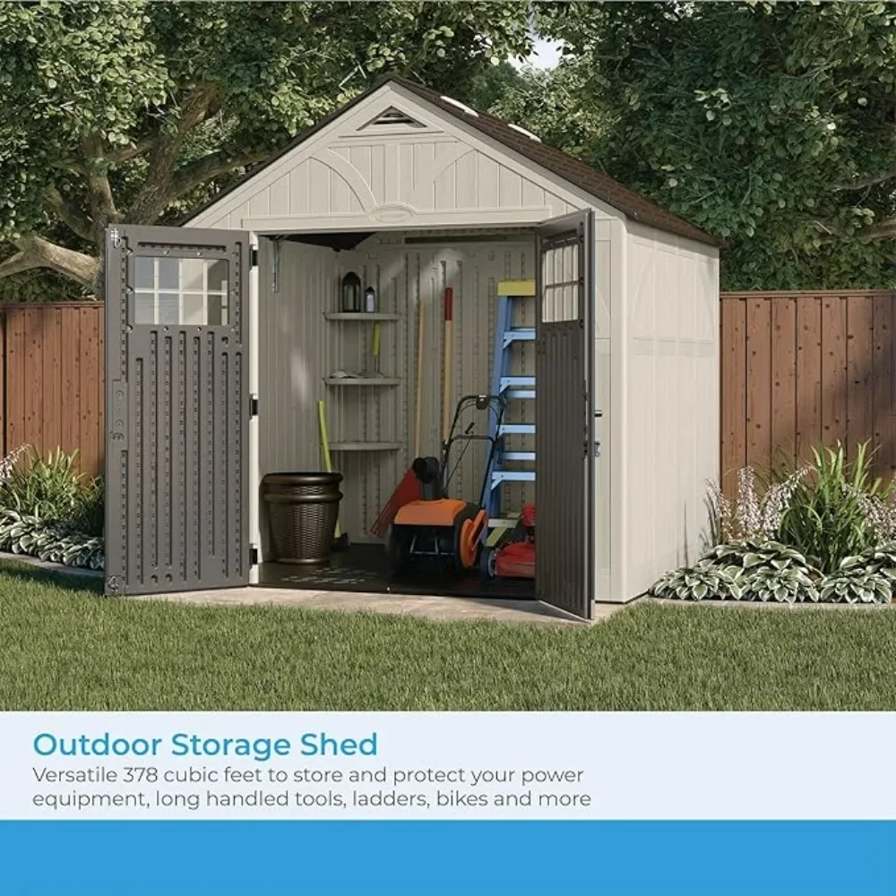 8' x 7' Heavy-Duty Resin Tremont Storage Shed with Reinforced Floor, Skylights for Natural Light, Lockable Double Doors, Cream