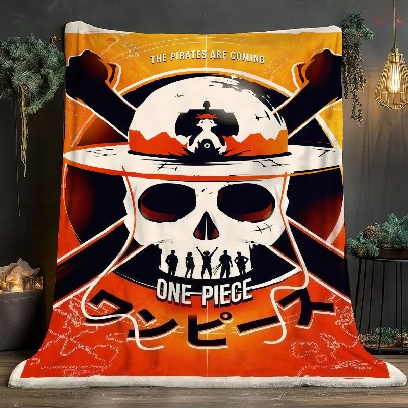 One Piece 2026 Anime Blanket Vintage Poster Style Skull & Crew Print Flannel Throw Blanket Cozy Bed Couch Cover for All Seasons