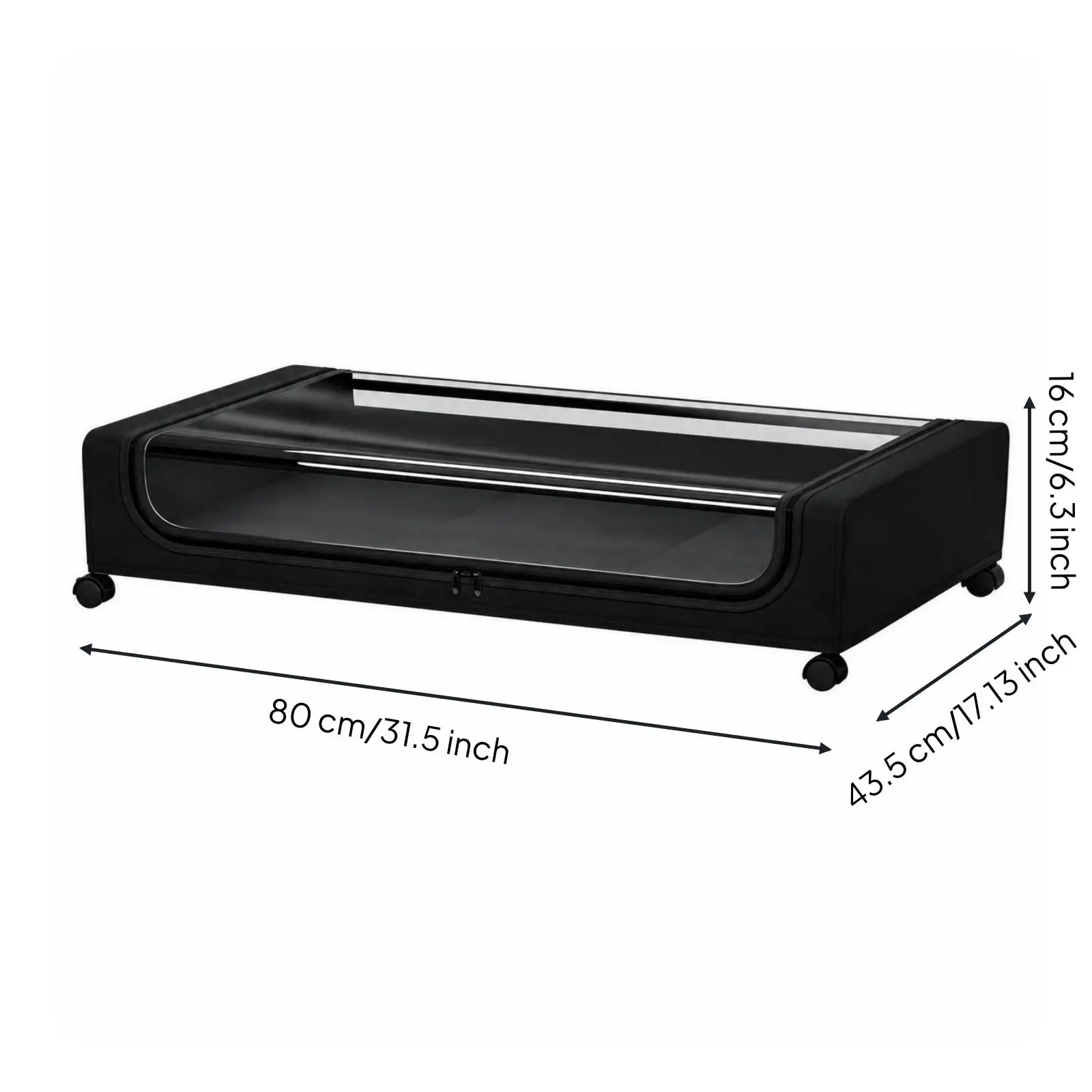 Rolling Underbed Storage Container with Side Handle Clear Top for Shoes Blankets Low Clearance Box