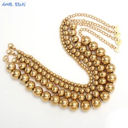 MHS.SUN Stainless Steel Ball Chain Bracelet Smooth Gold Color 4-10MM Beads Bracelet Unisex Waterproof Jewelry Adjustable