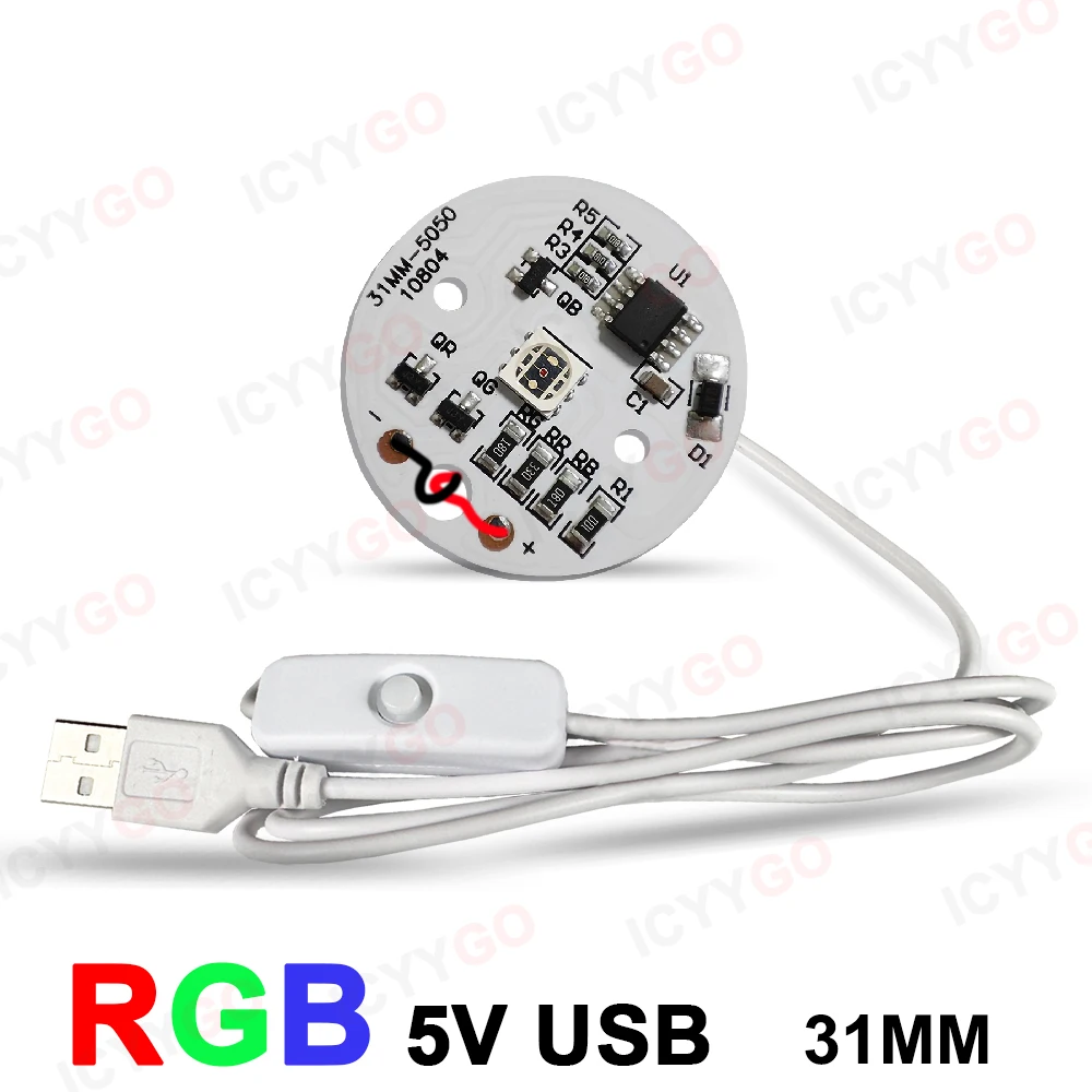 DC5V USB Entrada de alimentação Gradiente de cor LED RGB Placa de luz 1 metro Cabo com comando à distância Mini PCB Placa de luz