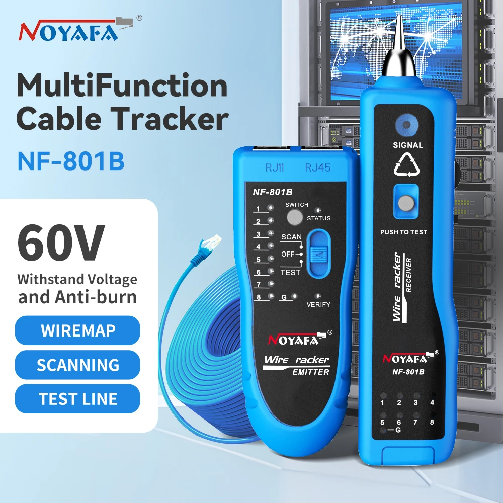 

NOYAFA NF-801B Тестер сетевого кабеля Ethernet Телефонный провод Tracer RJ45 RJ11 Кабельный искатель Выдерживаемое напряжение 60 В Сетевые инструменты