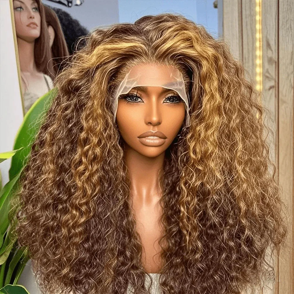 

Highlight 4/27 Brazilian Deep Wave Lace Front Wig HD Transparent 5x5 Lace Frontal Human Hair Wigs Pre Plucked 100% Human Hair