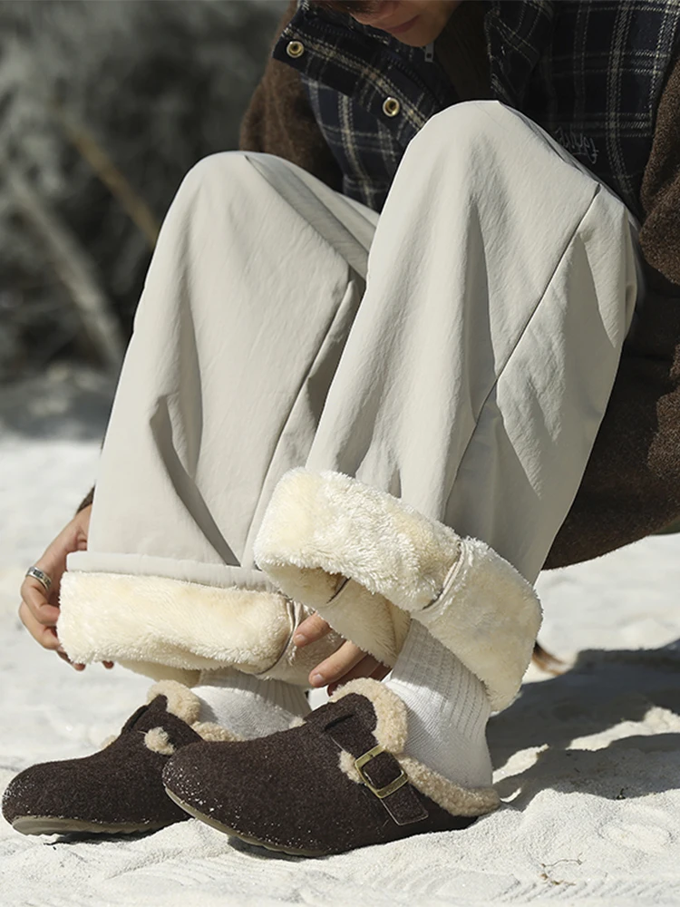 

Мужские повседневные брюки из хлопка с утеплением из овечьей шерсти, устойчивые к холоду, прямого кроя, для осени и зимы