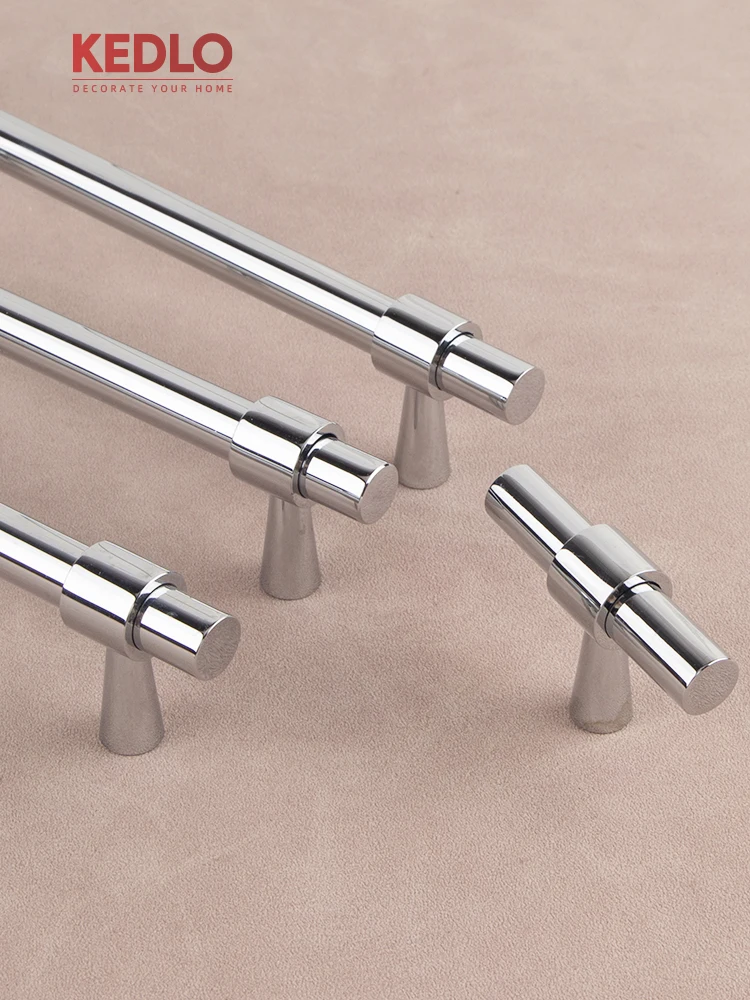 KEDLO Europäischer Stil Luxuriöser Massiver Messinggriff mit Gebürstetem Nickel für Küchenschubladen, Glänzend Silberner Langer Griff – Detail 4