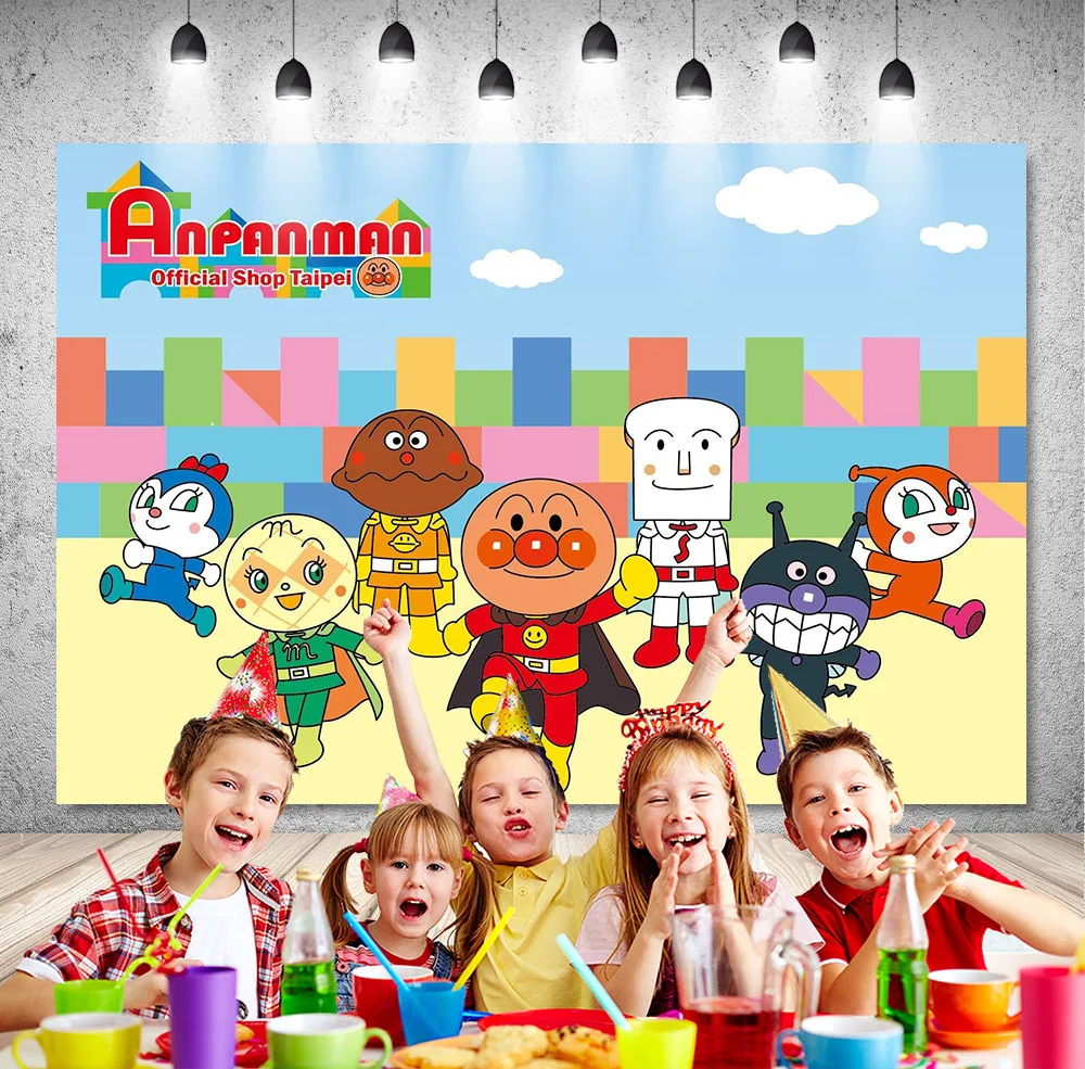 

DIXSG Anpanman Banner Background Kids 1st Birthday Bread Superman Baby Shower Photography Backdrop Rainbow Photo Studio Props