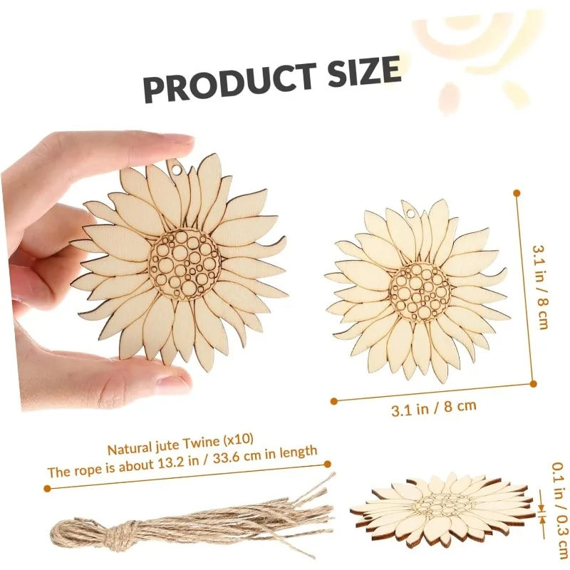 10pcs Unfinished Wood Pieces Cartoon Flower Pattern Unfinished Wooden Cutouts for DIY Craft Spring Summer Decoration