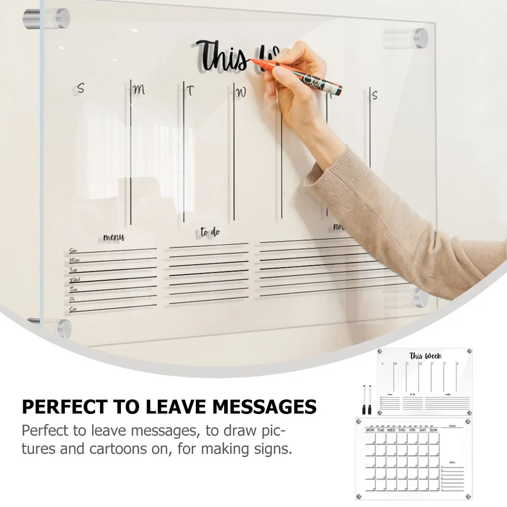 

2Sets Acrylic Message Board Clear Dry Erase Write Board for Kitchen Office Wedding Party Weekly Planner Home School Decorative