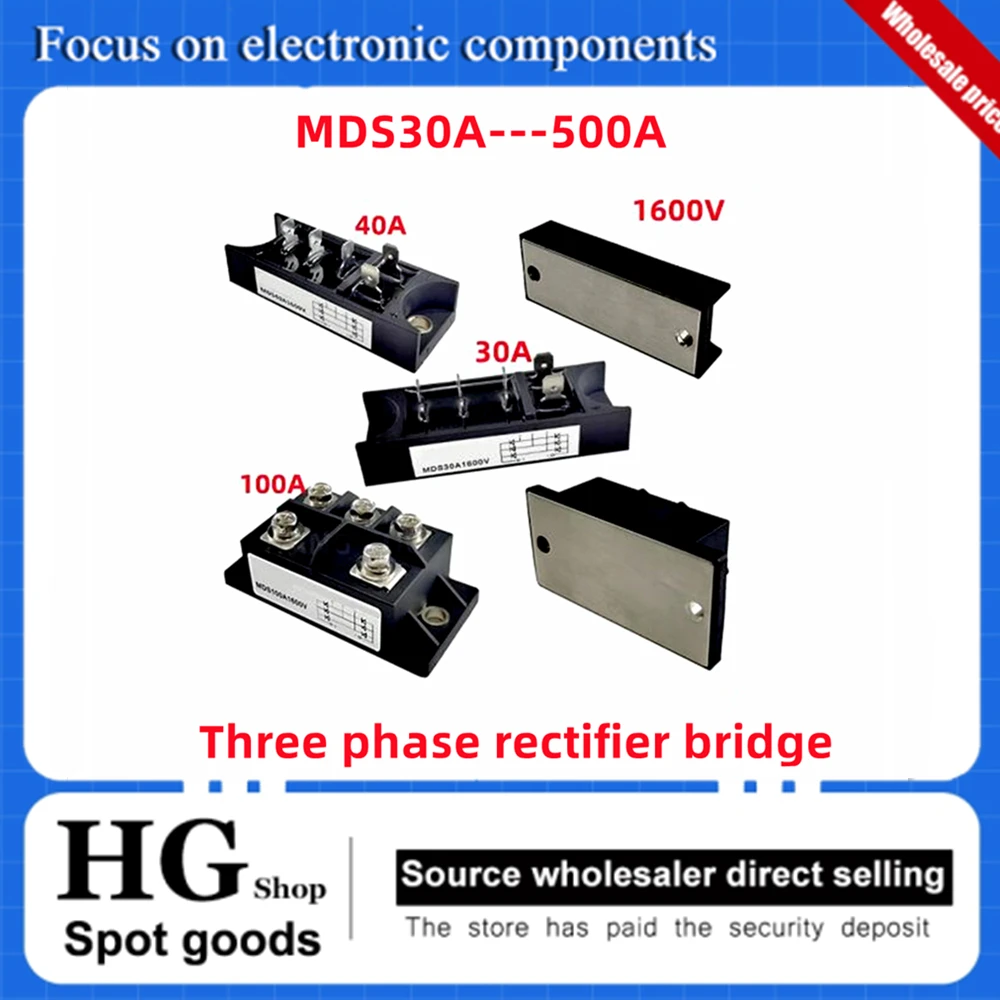 Three-phase rectifier bridge MDS30-16 MDS40 MDS50A MDS75 MDS100A-16 30A 40A 50A 75A AC/DC 100A 1600V diode bridge module