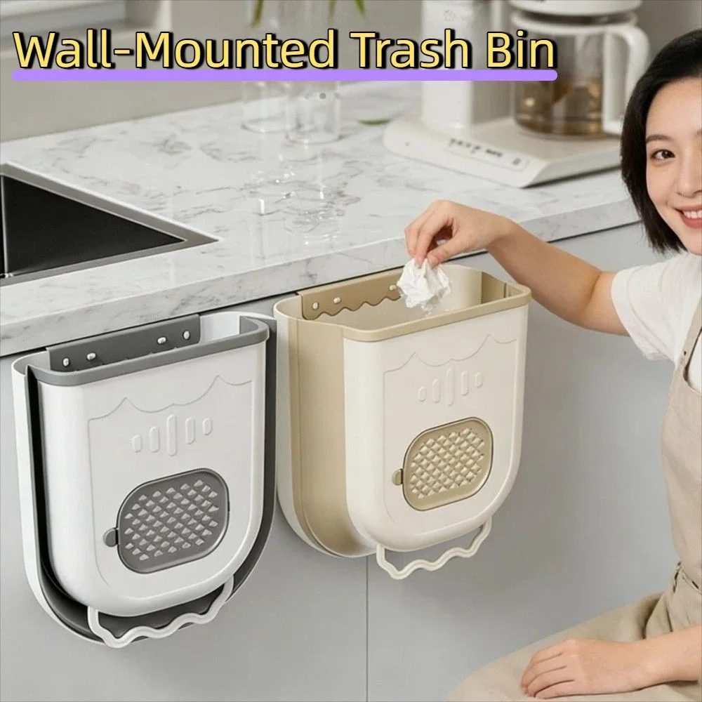 Multi-Functional Space Saving Wall-Mounted Trash Bin Plastic Leak-Proof No-Bending Trash Can Sturdy Hands-Free Waste Bin Office