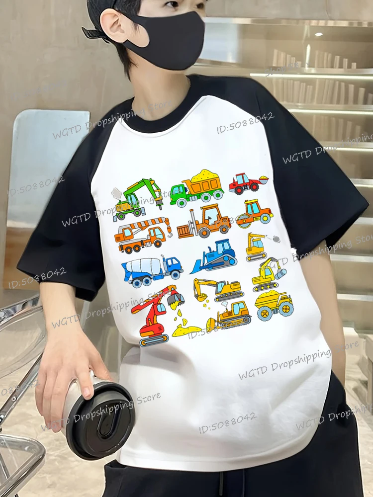 

Детские футболки с короткими рукавами, экскаватор, милый водяной круг и бульдозер, хлопковые повседневные топы с круглым вырезом, футболки для влюбленных мальчиков и девочек, подарки