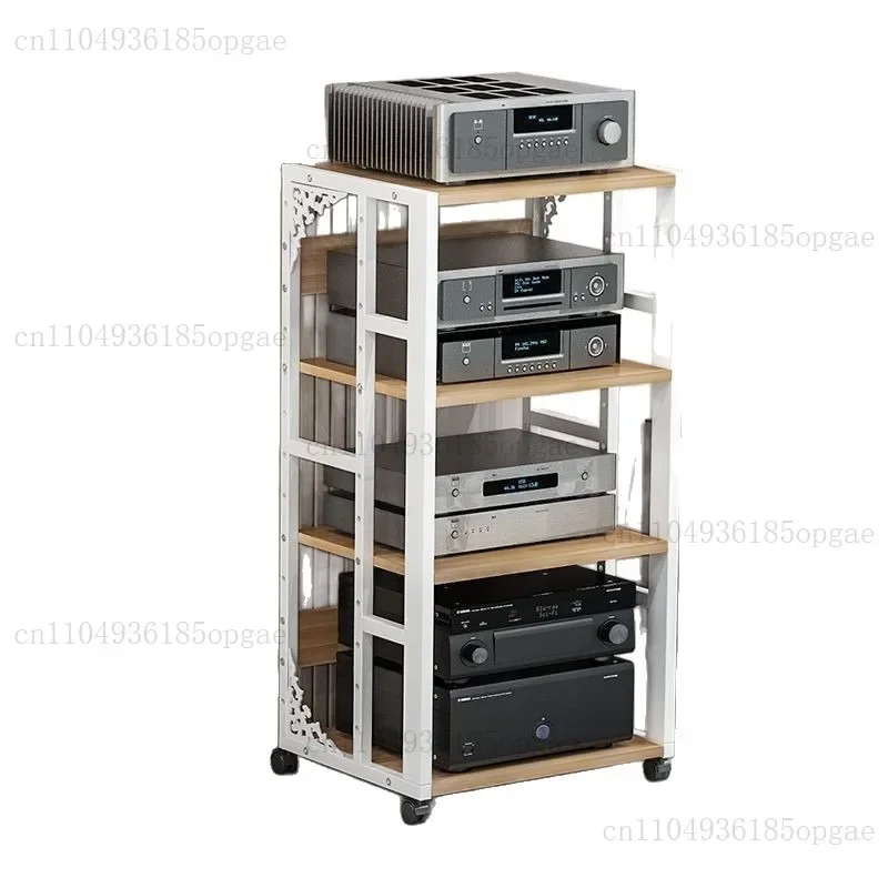 Adjustable 2-5 Tier Audio Rack Steel Frame Media Console E1 Panels Amplifiers Bracket With Wheels For Amp Home Theather Storage