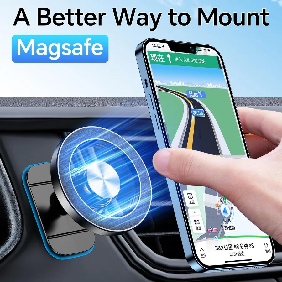 Kaistyle for Magsafe Car Mount with 20 Strong Magnets 360 Rotating Magnetic Phone Holder for Dashboard Use Universal Compatible
