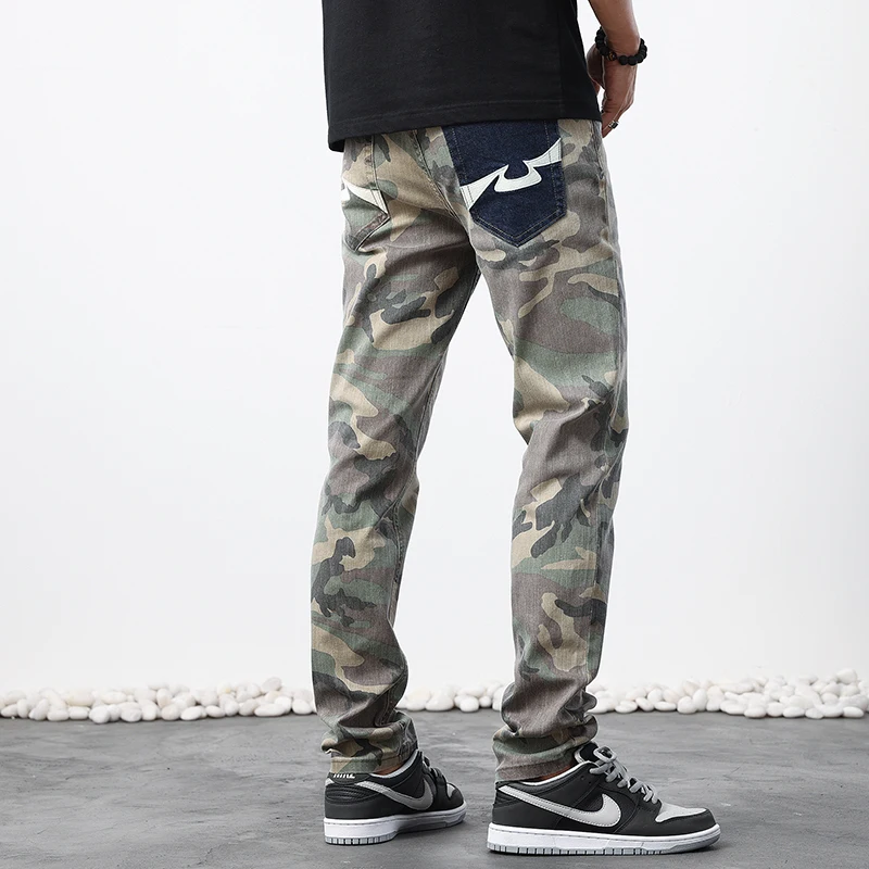 Fashion Streetwear Men Jeans Camouflage Slim Fit Elastic Stretch Vintage Jeans Men Trousers Pocket Designer Denim Pants