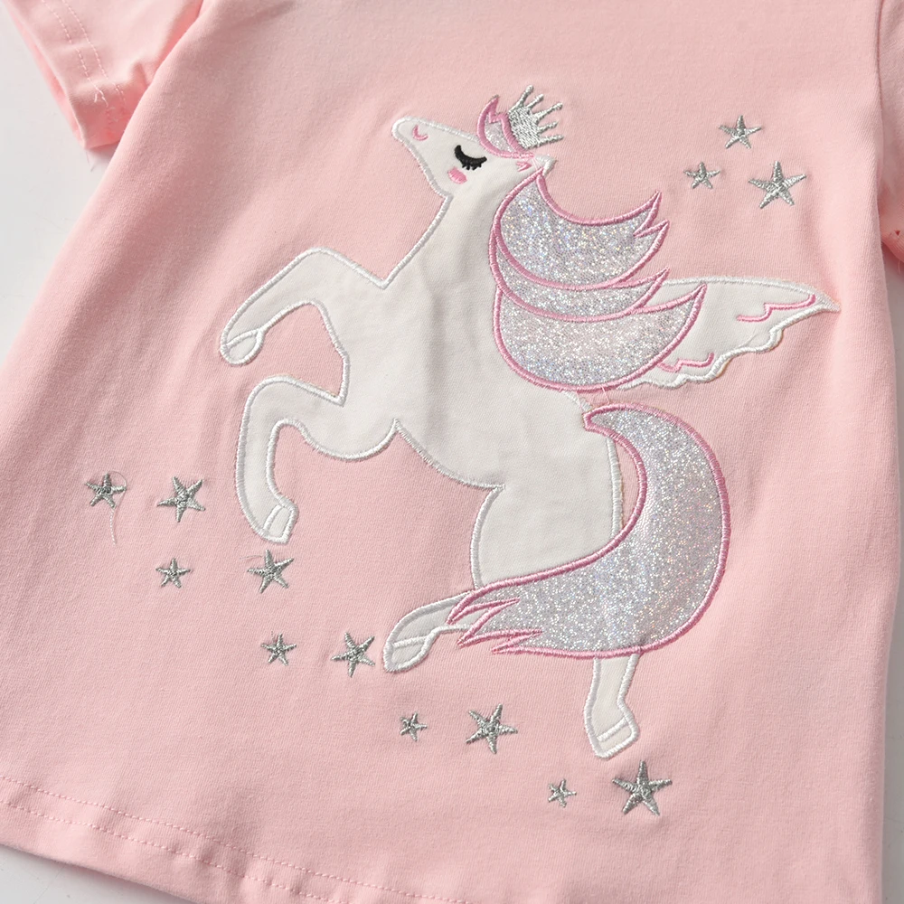 DXTON  Short Sleeve Kids T-shirts For Girls Unicorn Children Girls Tops Cartoon Toddlers Tess Cotton Summer Girls Casual T-shirt