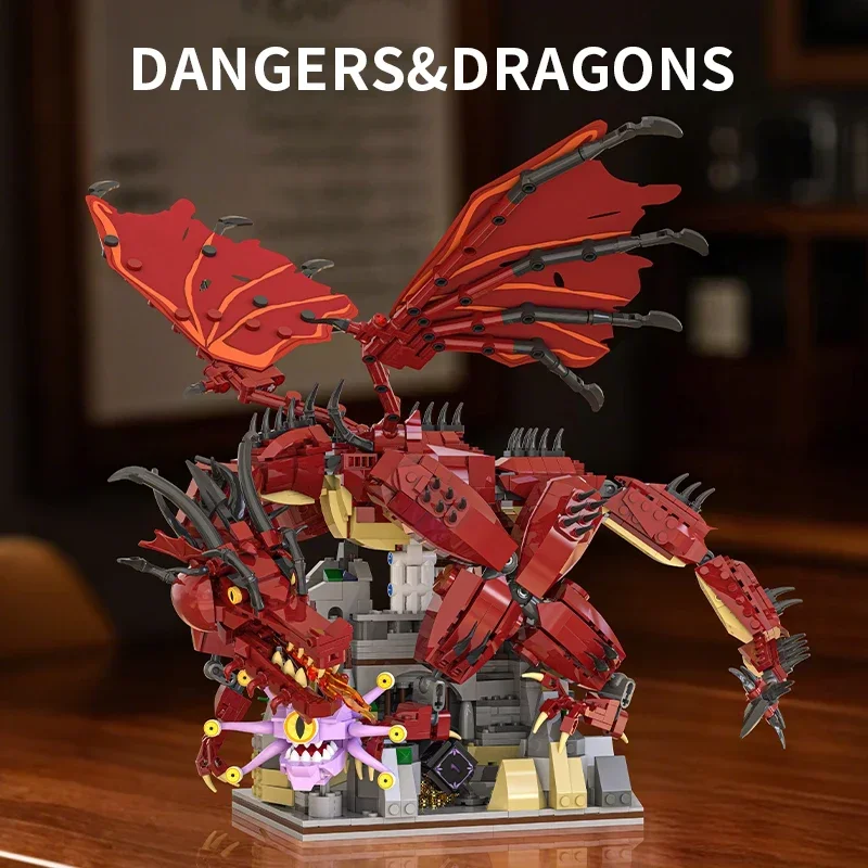 Blocs de construction Dungeon Fire Dragon, 1856 pièces, château d'aventure, vue sur la rue, modèle en briques, décoration de bureau, jouets pour enfants, cadeaux de vacances