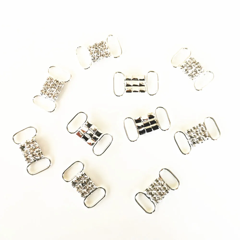 CJSIR 10Pcs Rhinestone Crystal Bikini Connectors Buckle Metal Chain for Swimming Wear Bikini Decoration