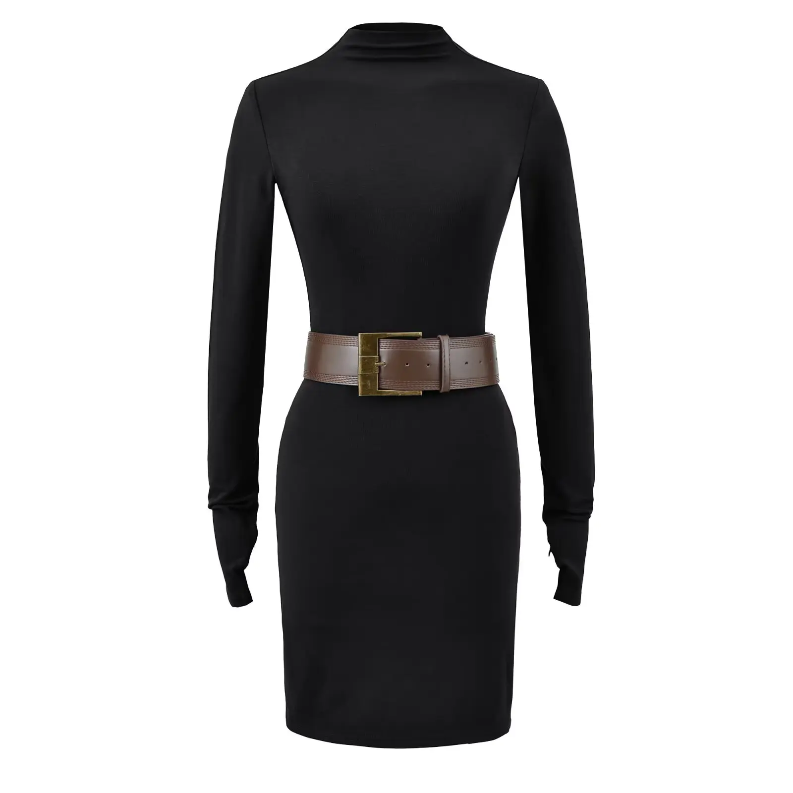 Ay com cinto longo sve bodycon dr feminino outono elegância camada base saia ort ter neline commute sle tecido macio