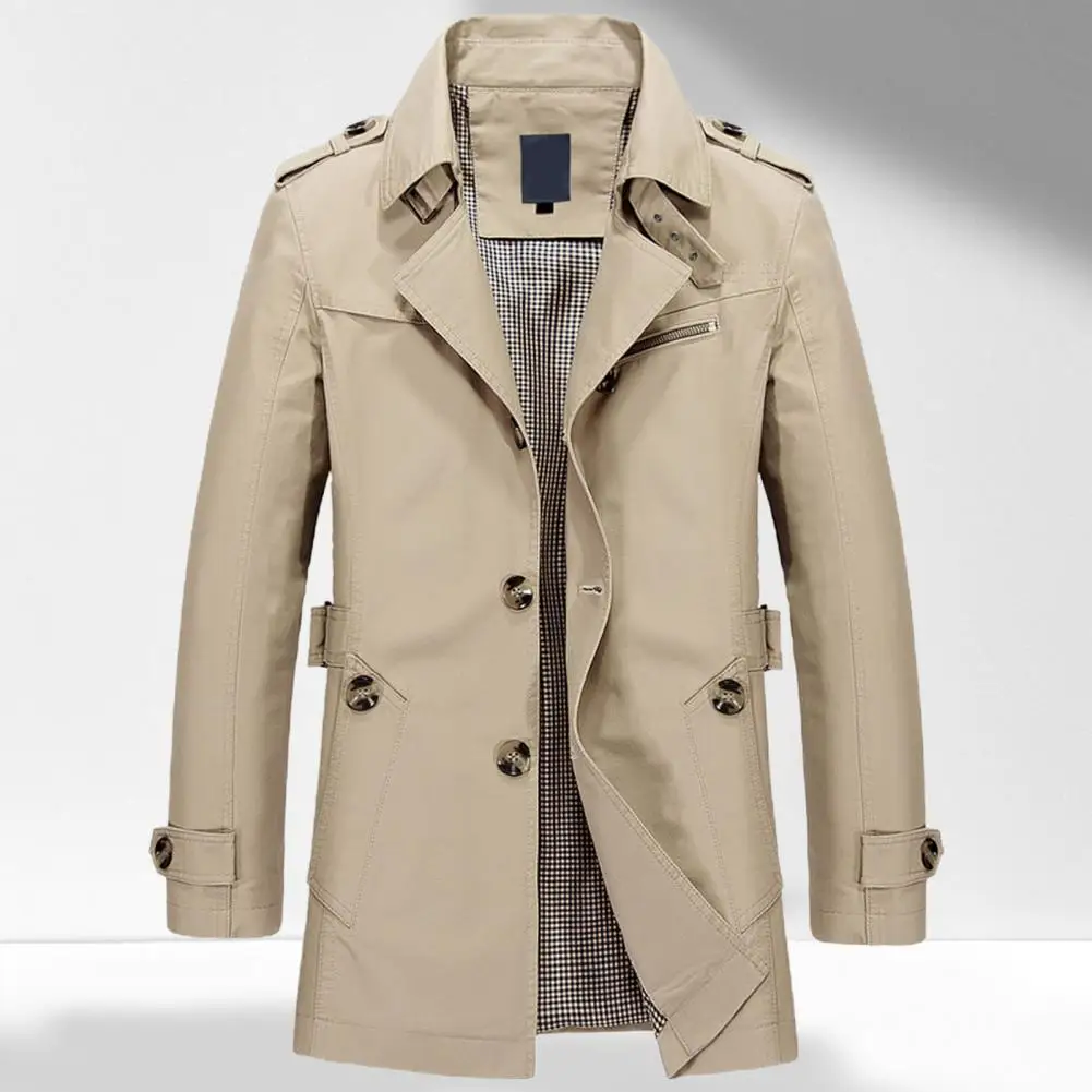 Manteau à boutonnage simple coupe couvertes mi-long pour homme, veste à revers, manches longues