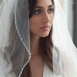 New Design Fashion Beading Edge Headwear Vintage Bridal Veil White Wedding Accessories Short Wedding Veil
