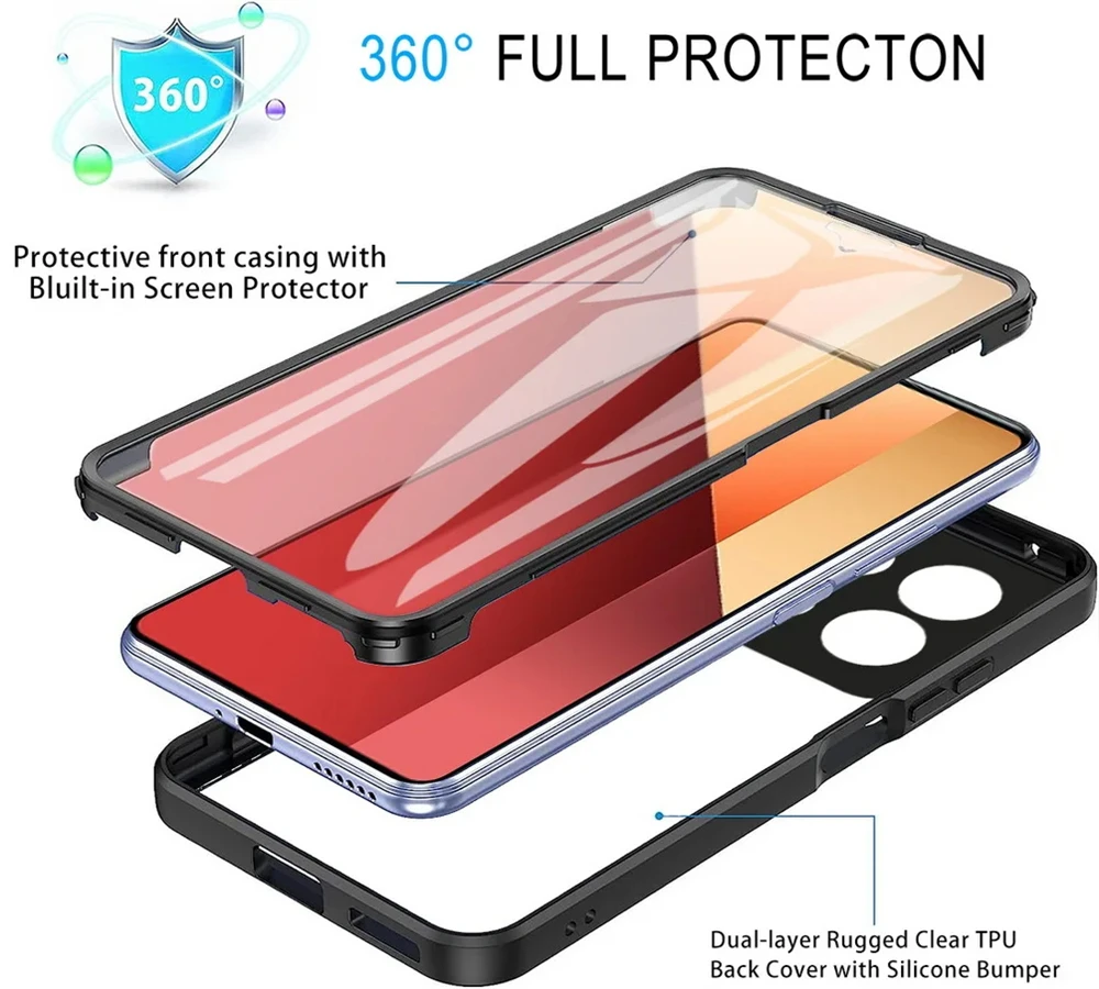 Fully Coverage case For Xiaomi Redmi Note 13 Pro 12 Pro Plus 12S 11 Pro + 11S 10 Pro Max 10S 9 Pro double protect cover