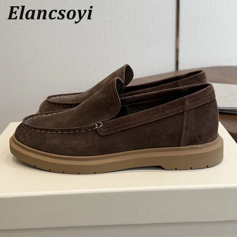 Flat Shoes Women's Suede Round Toe Thick Bottom Lazy Loafers Versatile Commute Casual Shoes Summer British Style Walking Shoes