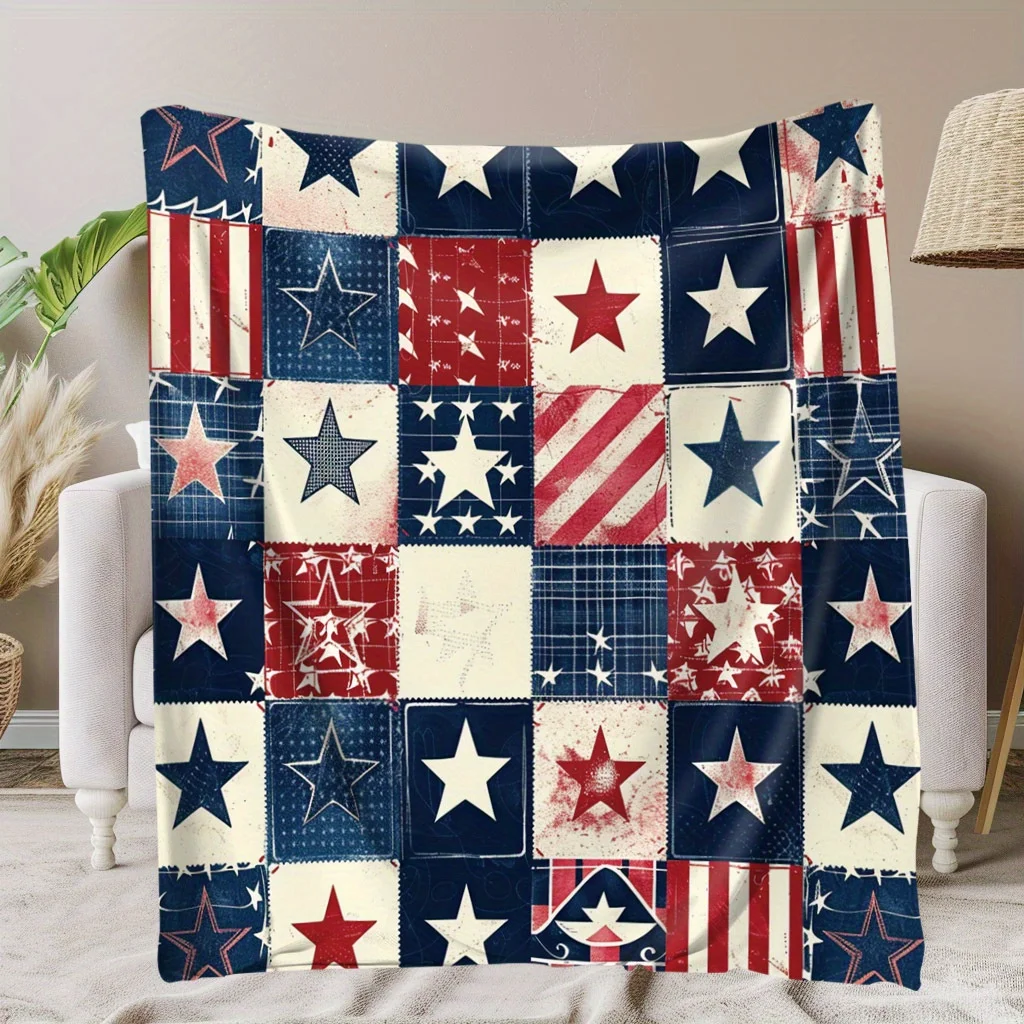 Assembled flags and star patterns Flannel printed blanket suitable for all seasons suitable living room office sofa and travel