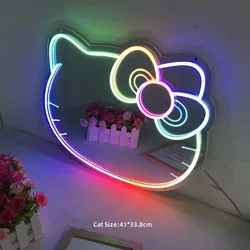 Flash LED Neon Sign Lights Colorful KT Cat Shape Mirror Neon Signs Party Christmas Decoration Shine Cartoon Light USB Multimode