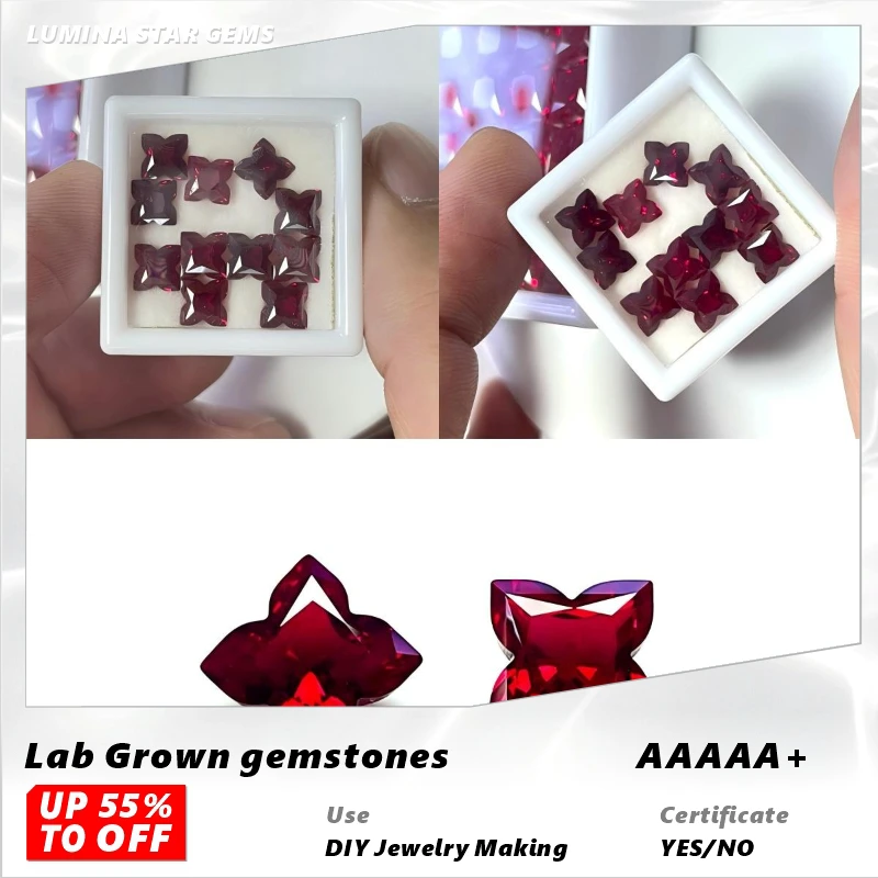 

L-Ruby Plum Blossom Cut VVS1 Lab Grown Gemstone Pigeon Blood Red for Advanced Chamrs Jewelry Rings Earrings Making Certificate