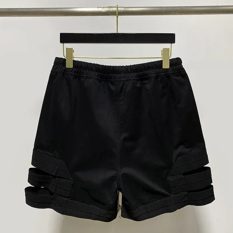 24ss Summer  RO Men's Shorts Street Fashion Ribbon Panel Hollow Loose Drawstring Owens Pants Casual Sports Rick Shorts