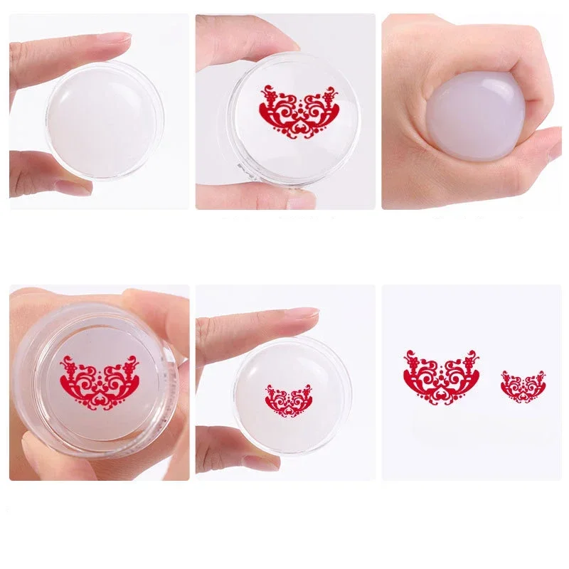 Nail Art Template with Diamonds Transparent Jelly Silicone Double Head Shrink Stamp with Cap for DIY Nail Art Template Tools