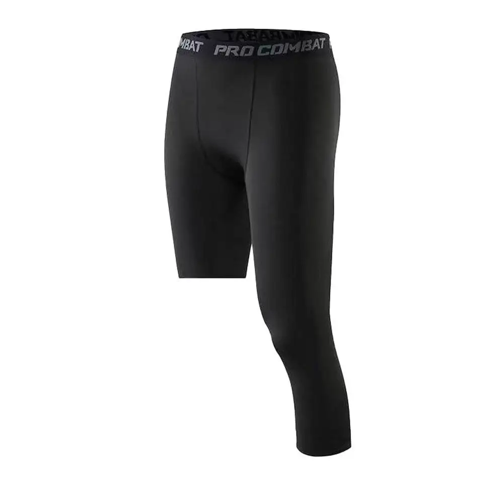 1pcs Summer Men Running Tights 3/4 Pants Male Basketball Football Soccer Fitness Exercise Sport Cropped One Leg Leggings