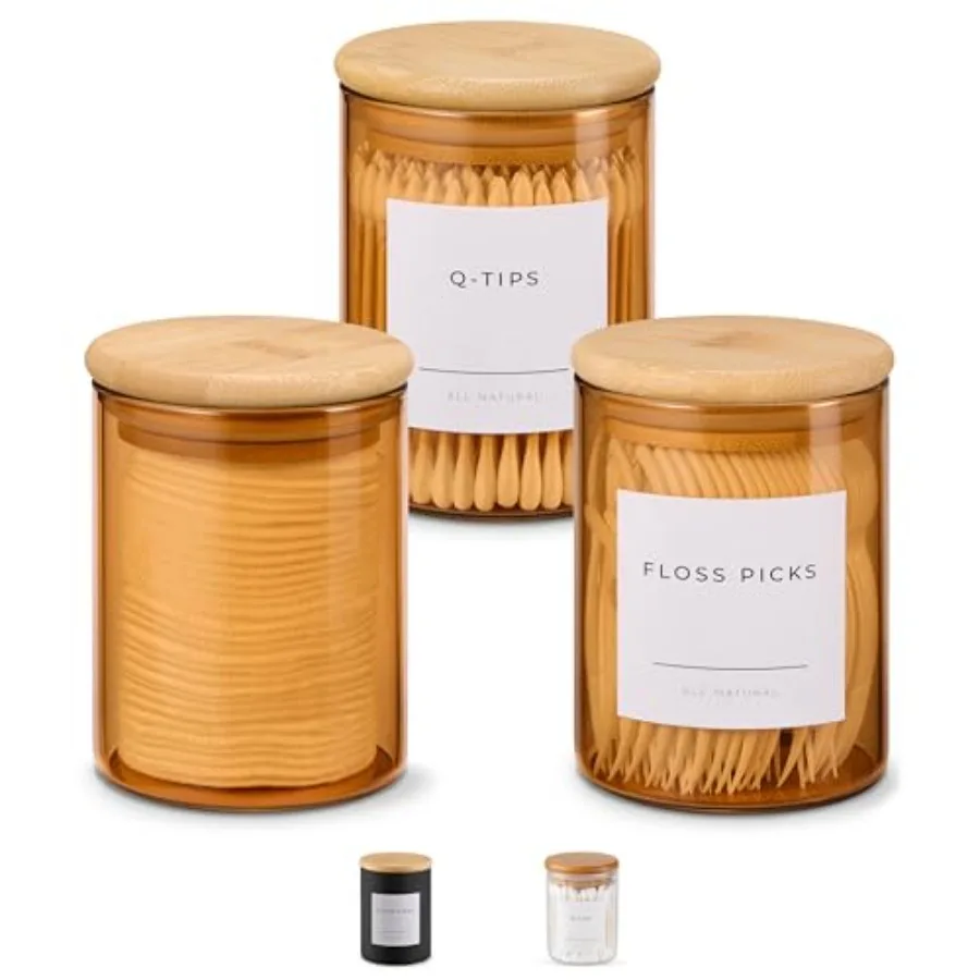 Mini Glass Apothecary Jars with Bamboo Lids, Small Bathroom and Kitchen Storage Containers, For Cotton Balls, Pads and Swabs, 1