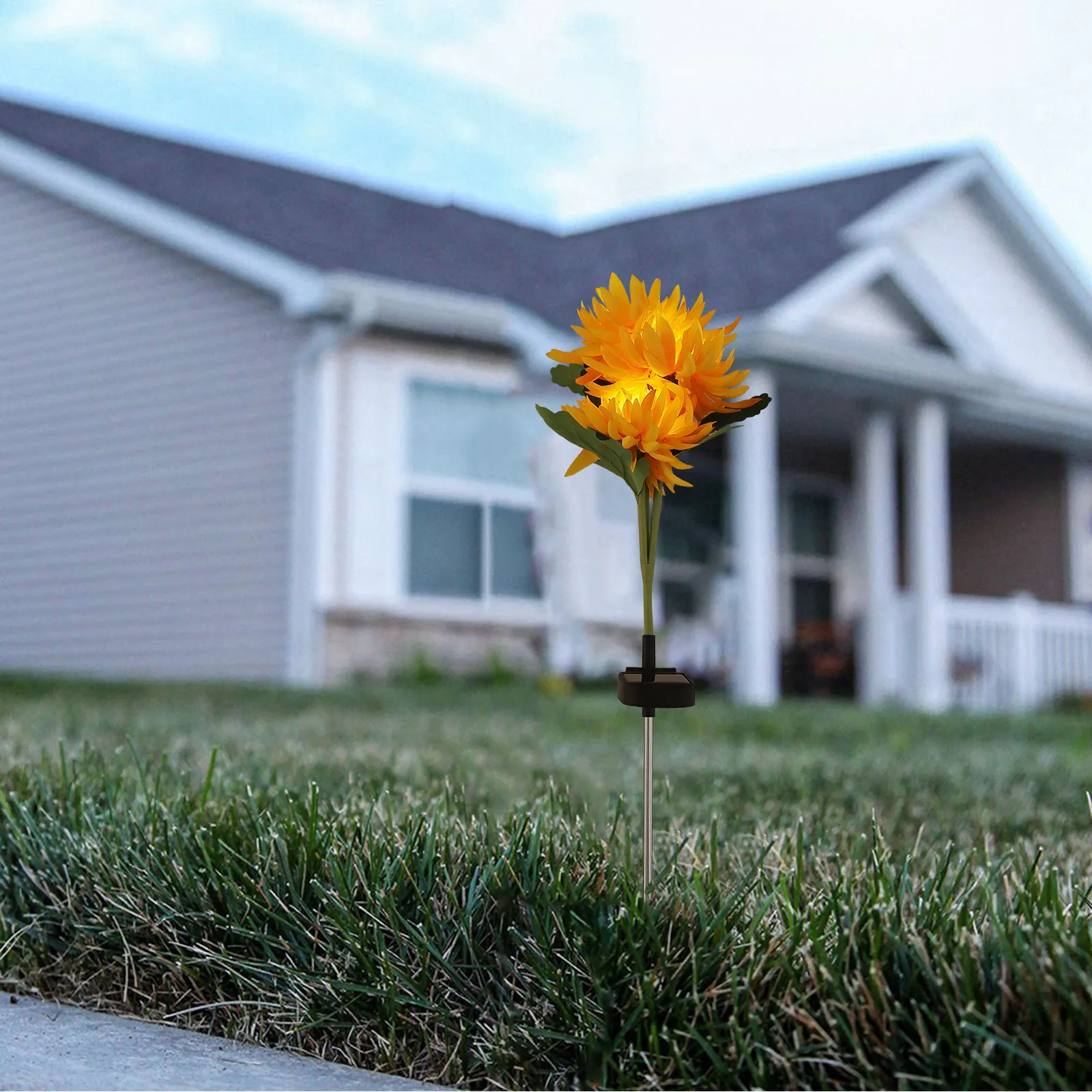 Outdoor Solar Light Lights Ornament Lawn Yellow Flower Bed Lighted Garden Decor
