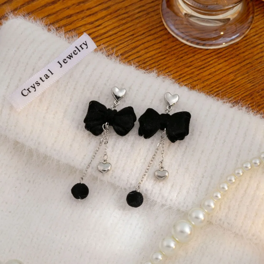 Bowknot Bow Drop Earrings Love Heart Jewelry Accessories Bowknot Ear Pendant Alloy Black Red Bow Dangle Earrings New Year Gift