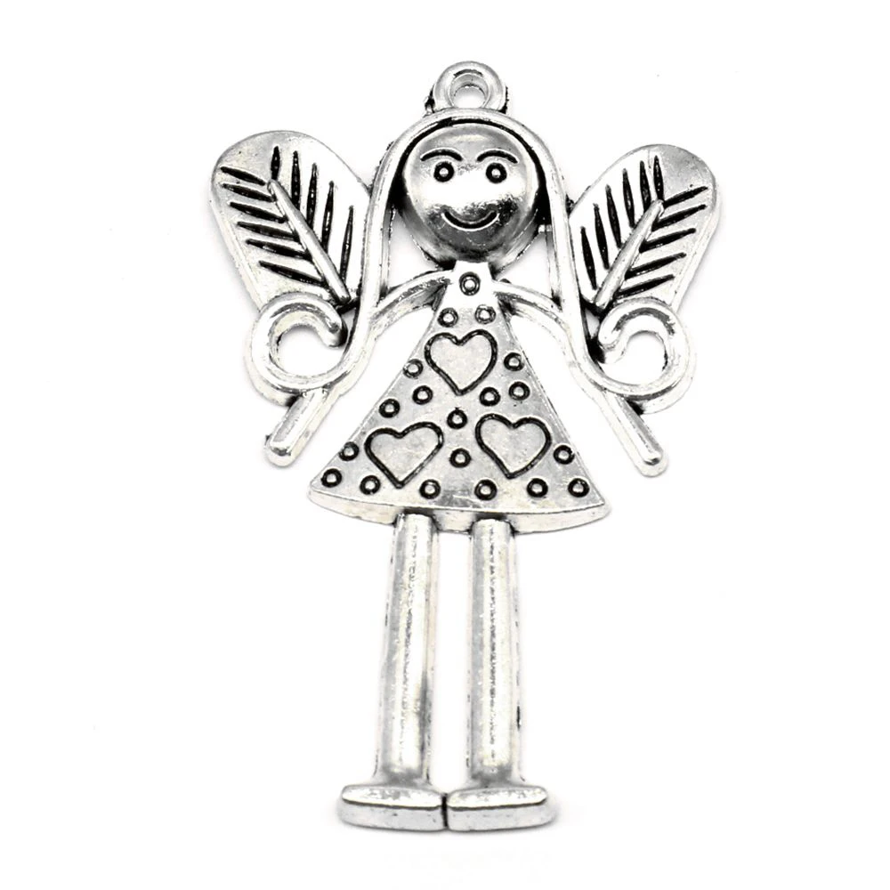 Girl Angel Pendants Woman Pendant Crafts Accessories Handmade Jewerly 38x58mm 2pcs Antique Silver Color