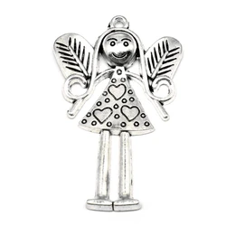 Girl Angel Pendants Woman Pendant Crafts Accessories Handmade Jewerly 38x58mm 2pcs Antique Silver Color