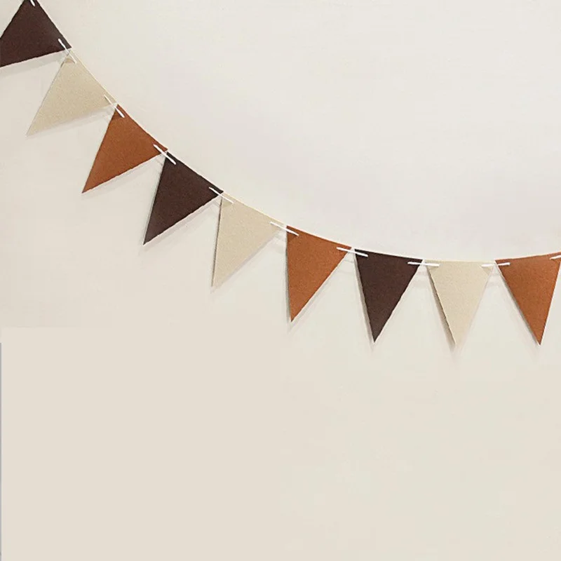 INS Felt Happy Birthday Hanging Garland Khaki Brown Pull Flags Number 100 Days Baby Shower Bunting Banner Party Decoration Props