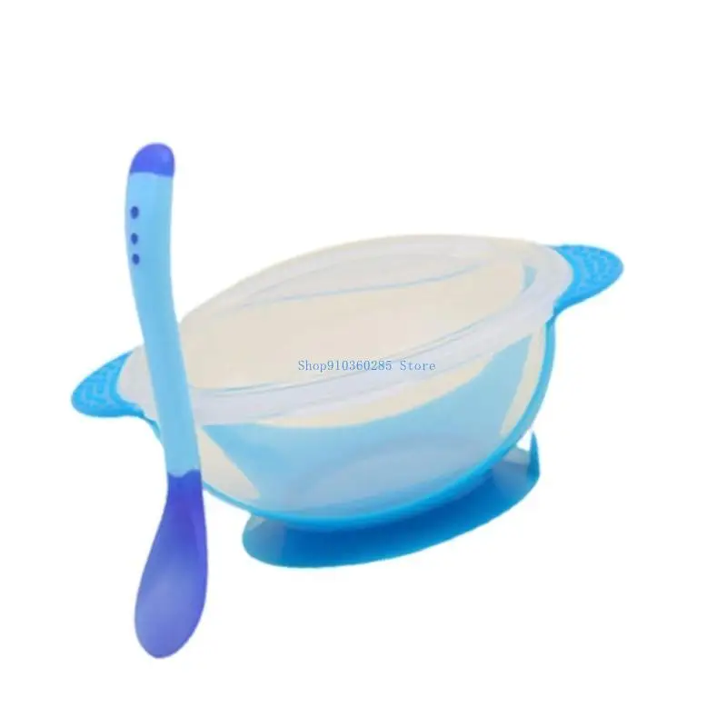Bộ bát và thìa hút trẻ K9FF Phụ kiện bộ đồ ăn có nắp để làm quen với chất rắn cho bé từ 6 tháng tuổi trở lên