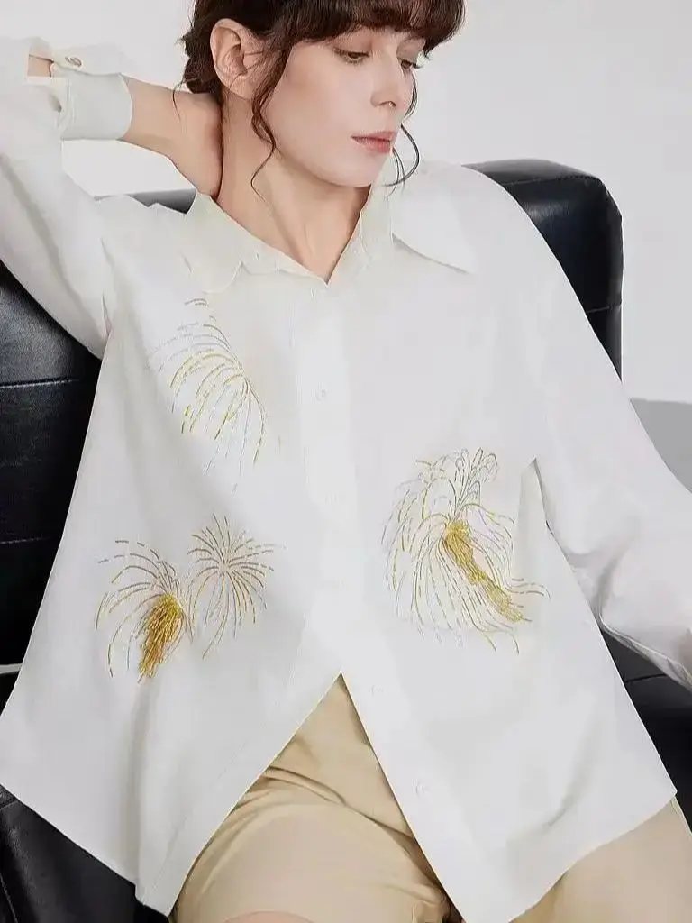

Luxury Brand Style Embroidery Blouses Shirts For Women 2025 Autumn Summer Trend Long Sleeve Loose Casual Elegant Top Blusas