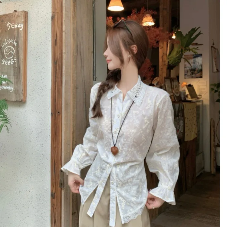 

2026 Spring New Korean Sle Collar irt Women Slim Fit Waist Cinched Belted Asymmetric Top Long Sve Regular Thin