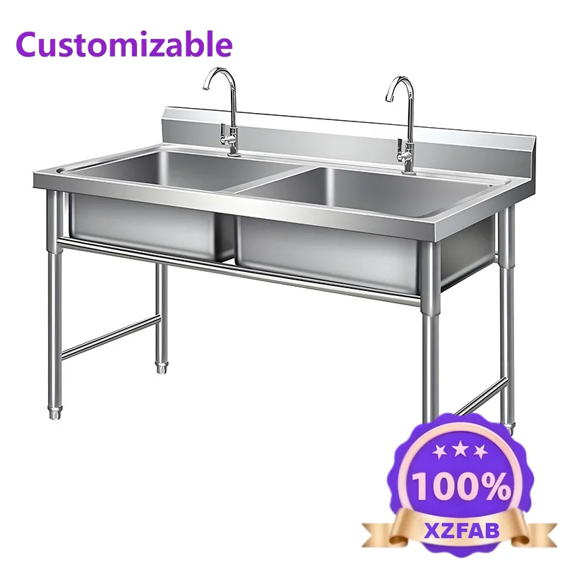 Factory Direct 2026 Thickened Commercial Stainless Steel Sink Single Double Three Sinks Sink Vegetable Basin Dishbasin