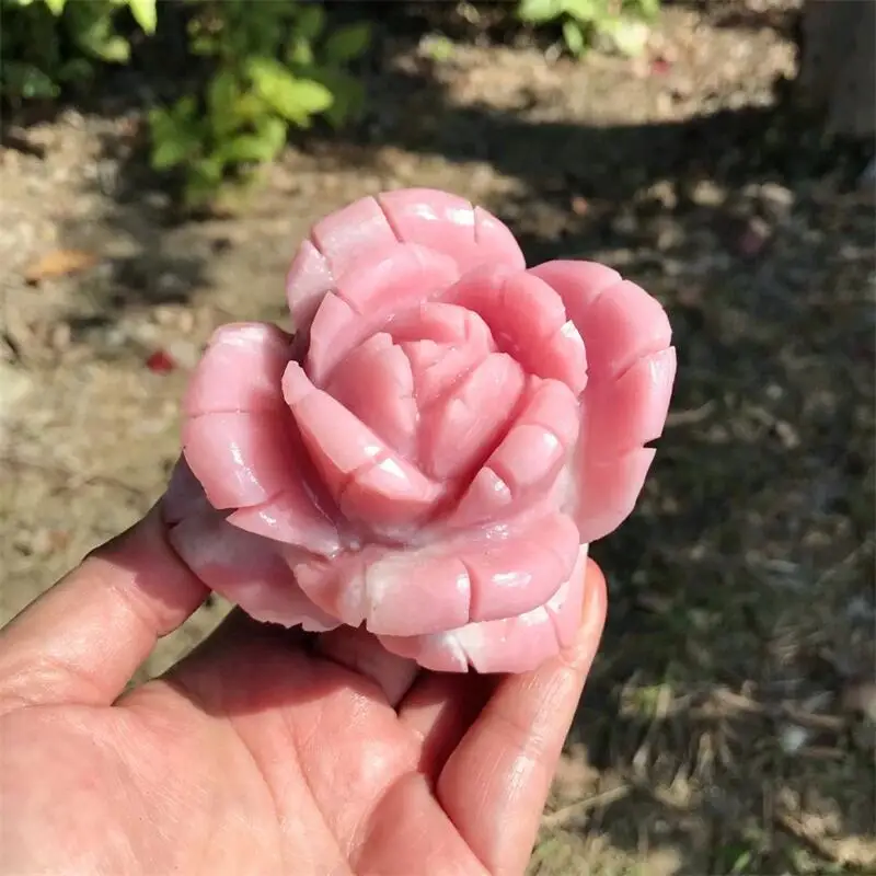 3inch Natural Pink Opal Flower Carving Witchcraft Ornaments Home Decoration Accessories Room Decor Gift 1pcs