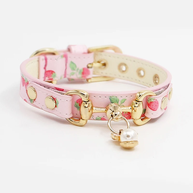 

Custom Designer Pearl Small Dog Cat Collar Dog Accessories Pure Handmade Genuiner Leather Poodle Yorkshire Pet Puppy Collar