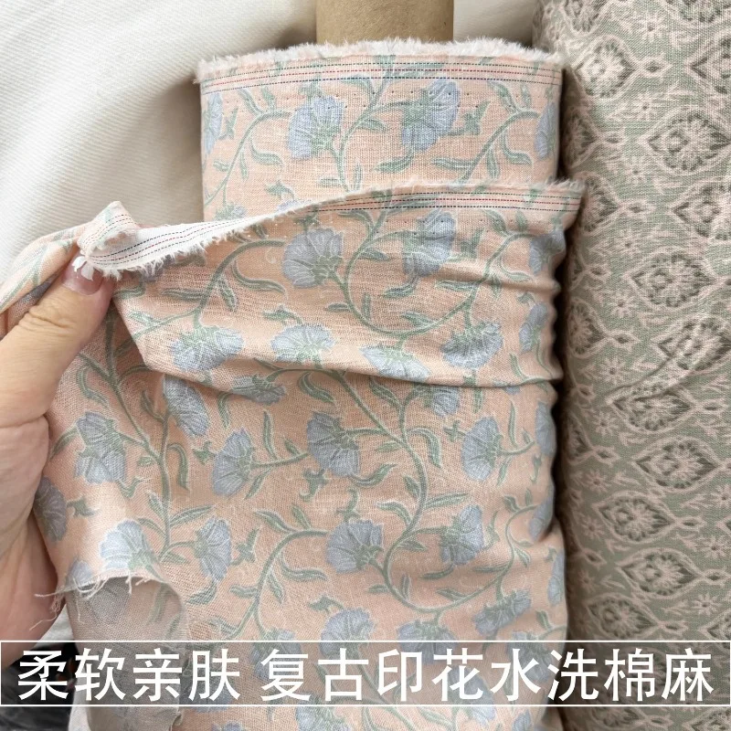 

1Meter Retro Light Pink Small Floral Cotton and Linen Fabric Dress Linen Fabric Summer